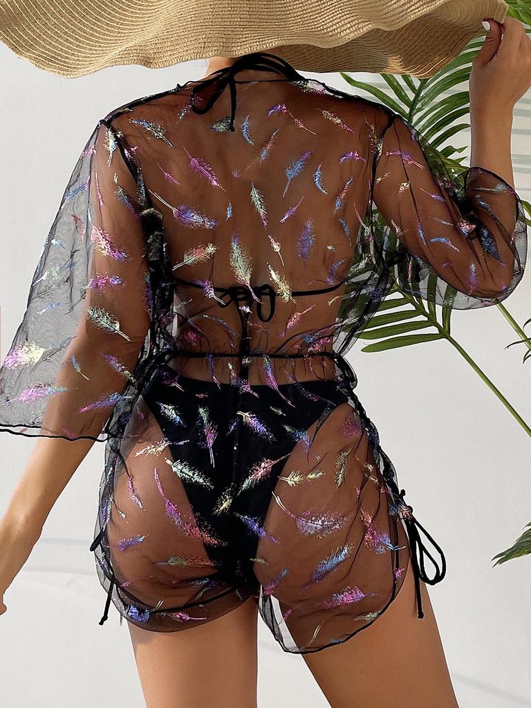 European & American Bikini Three-Piece Set: Mesh Sun Protection Cover-up with Nine-Sleeve & Sexy Bikini (2026)