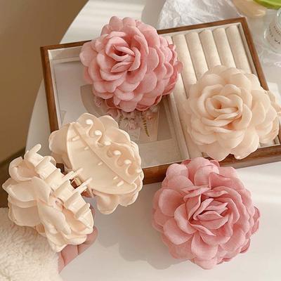 Fabric Rose Flower Hair Claw Clips For Women Girls Hair Clip Barrette Sweet Flowers Grab Shark Clip Hair Accessories Hair Clamps