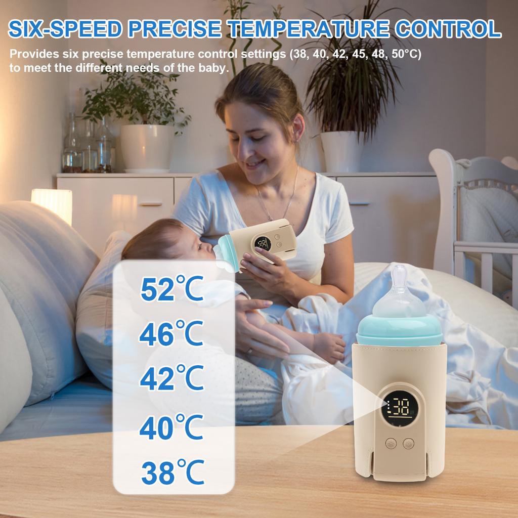 ABS Portable Bottle Warmer Bag 360° Heating Baby Bottle Warmer Bag 6 Temperature Setting Intelligent Milk Warming for Home