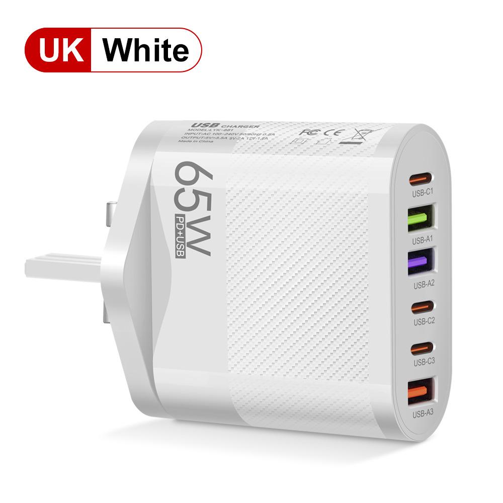 3.5A Multi-Port Charger with 3 Type-C & 3 USB Ports, Compatible with EU, US, UK Plugs