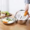 3Pcs Stainless Steel Vegetable Slicer Grater Tool Potato Shredder Mandoline Slicer Food Processor with Drain Basket Anti Cut Hand Guard Kitchen Gadget
