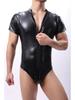 S-4Xl Short Sleeve Shiny Faux Pu Leather Bodysuit Men Front Zipper Tshirt Tights Hot Shapers Sexy Body Teddies Leotard Unitard