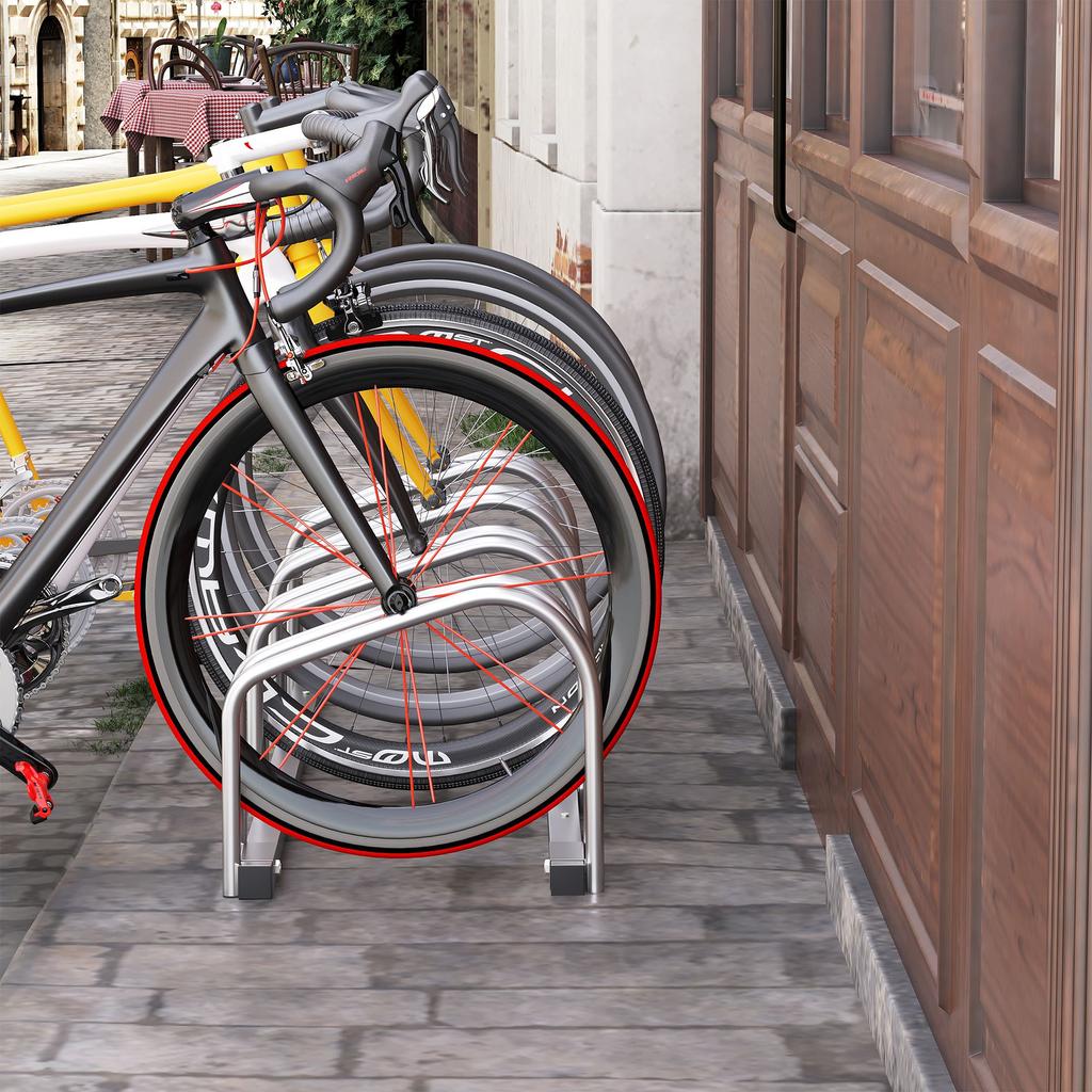 Bike Stand Parking Rack Floor Or Wall Mount Bicycle Cycle Storage Locking Stand 4 Racks Silver