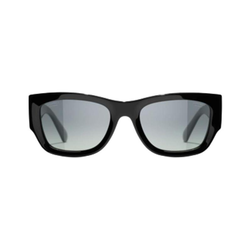 

CHANEL Temple Logo Rectangular Sunglasses Unisex Couple Style Black