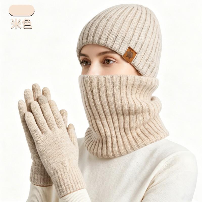Womens Alpaca Wool Knit Hat Scarf Gloves Set Winter Warm Thick Lined Neutral Unisex Adult Accessories