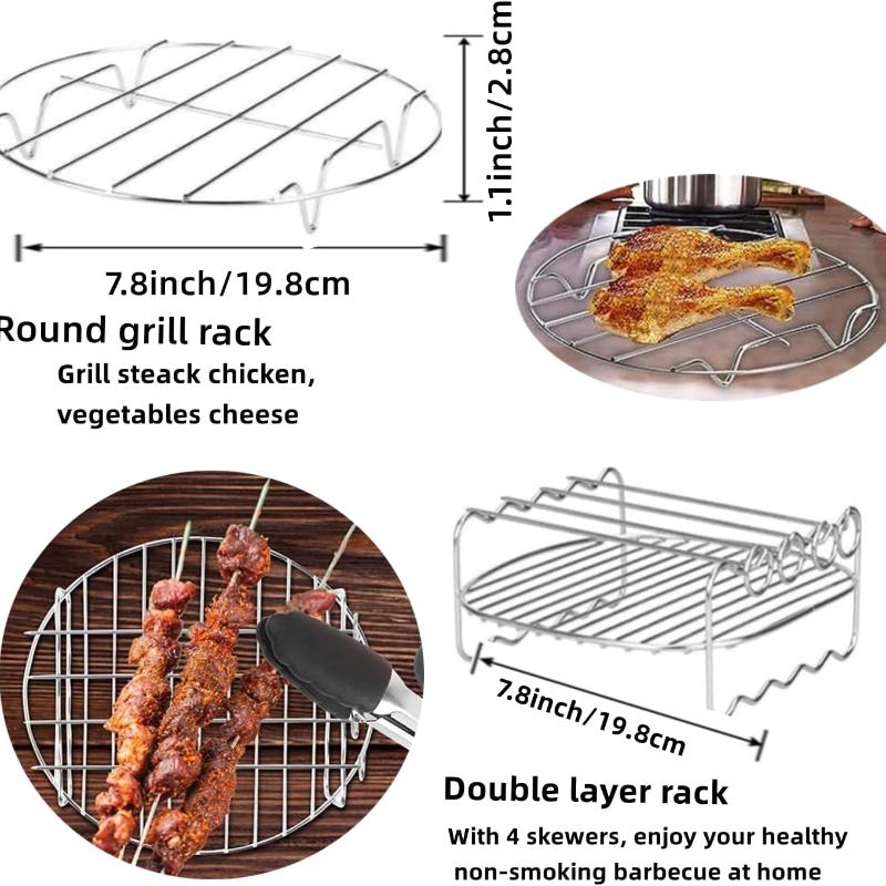 Air Fryer Accessories Set Fit All Airfryer with Cake Basket Pizza Pan Stainless Steel Skewer Rack Oil Brush Kitchen Accessories