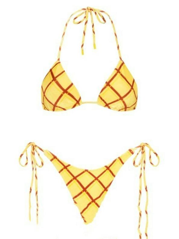 

Клетчатое бикини в корейском стиле для женщин – Ретро, Сексуальное, Простое Small жёлтый