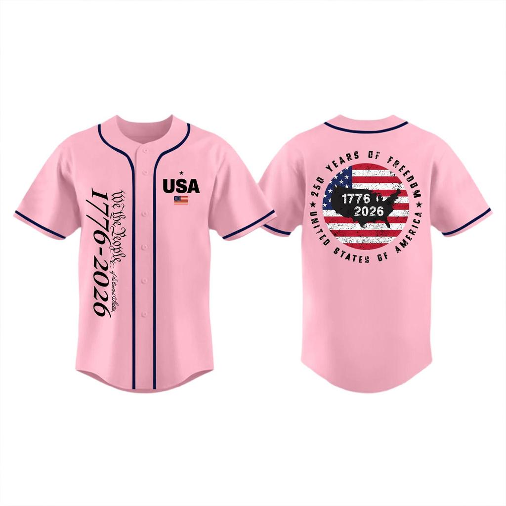 Unisex Baseballtrikot Oberteil für Erwachsene mit 1776-2026 Aufdruck USA Flagge Grafik Knopfleiste Kurze Ärmel Sportshirt für den Unabhängigkeitstag