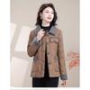 Short Color-blocked Cotton Coat for Women Thickened and Warm Autumn Winter Lapel Pocket Button Cardigan Fashionable Coat Top