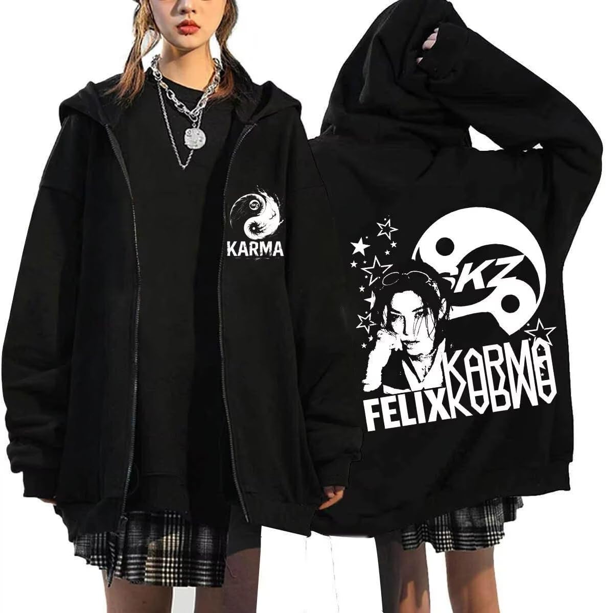 

Stray kids KARMA Альбом Зірка Толстовка на блискавці Куртка Фелікс Хьонджин Бан Чан Лі Ноу Синмін ІН Хан Куртка-толстовка на блискавці X-Large