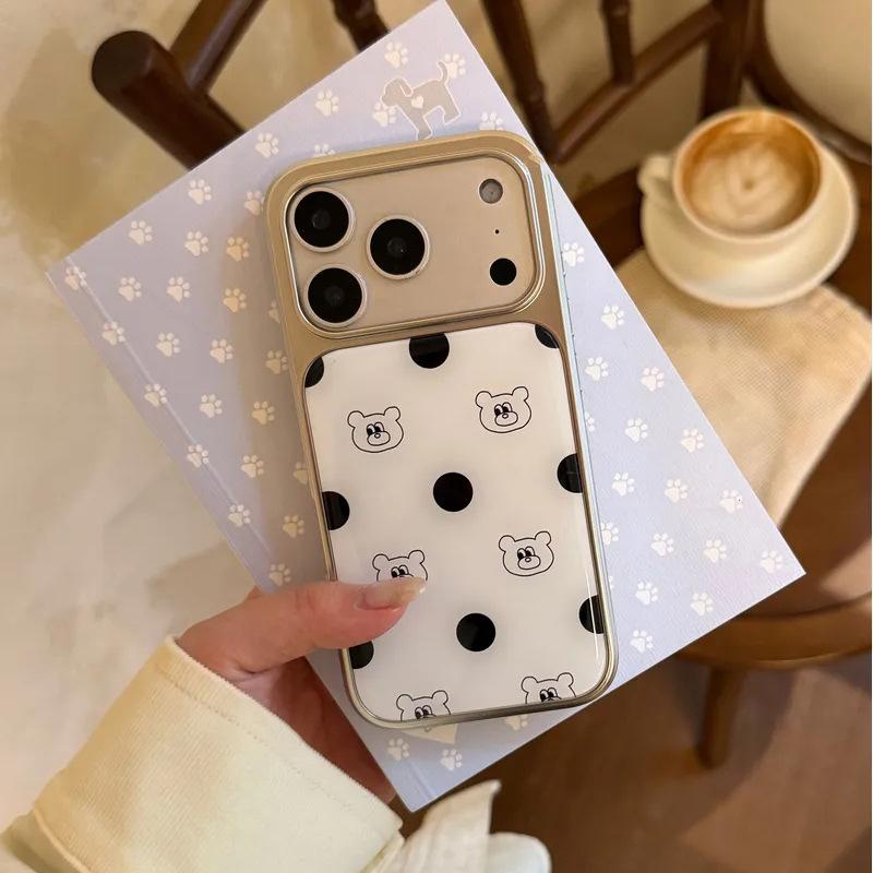 Korean Cute Polka Dot Bear for iPhone17Promax Mobile Phone Case Apple 16 Epoxy Water Condensation 15 Cartoon