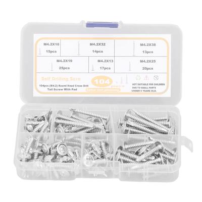 104 Pcs Self Drilling Screw M4.2 Cross Slot Round Washer Head Carbon Steel Self Drilling Screw for Household Appliance