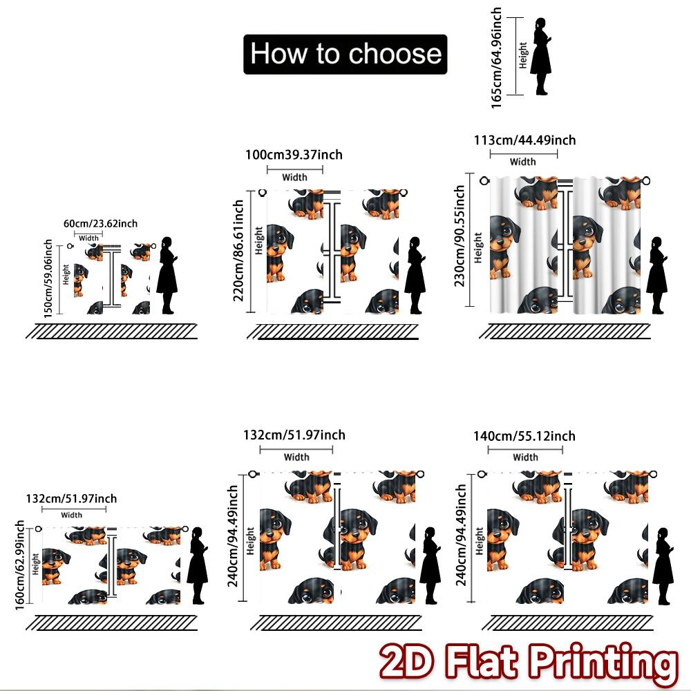 2D flat printing 2pcs Curtain Cute Dachshund Puppy Digital Printed Polyester Drapes Festive Curtains for Booths Studio