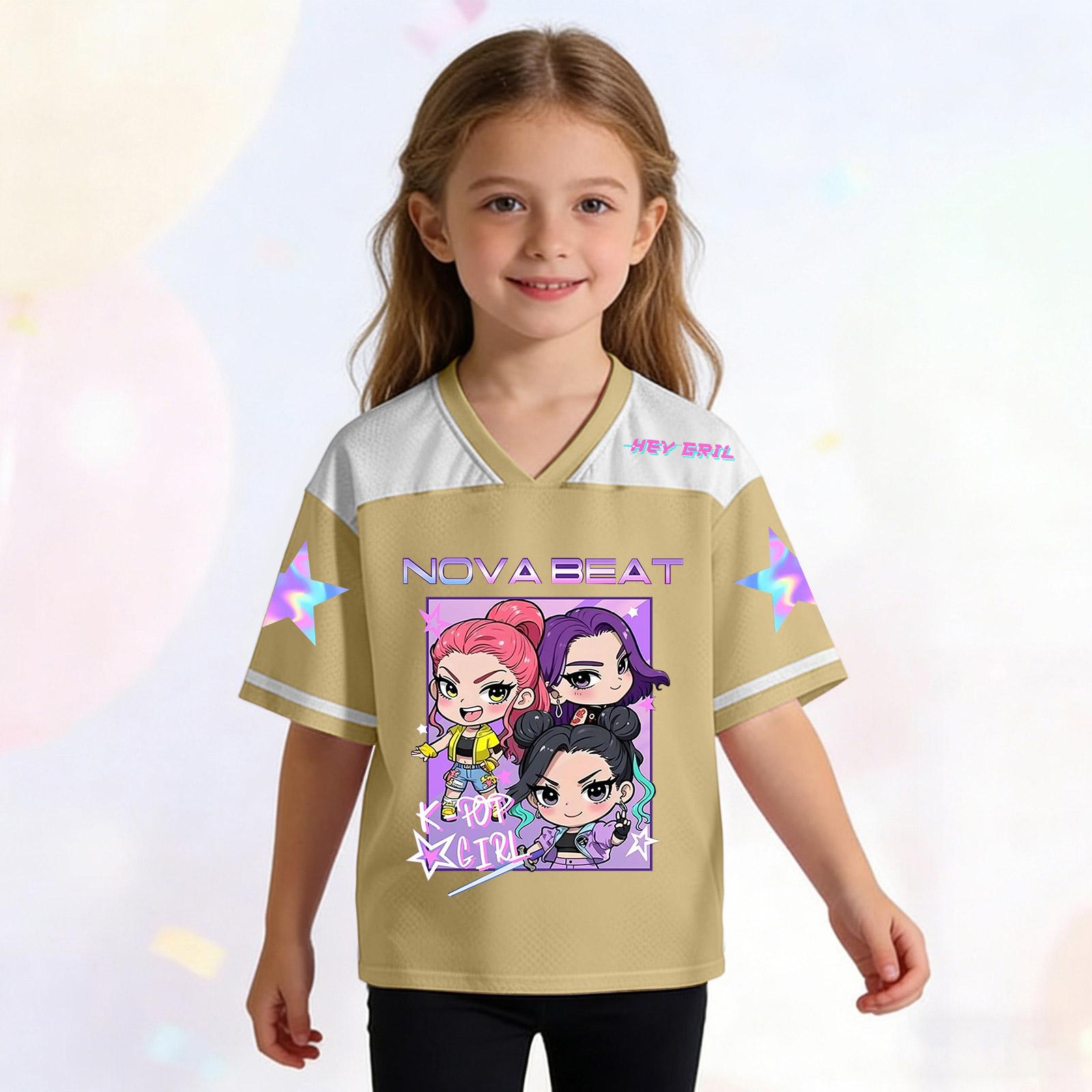 

Children s Fashion Printed V Neck Short Sleeved Pullover Top For Girl 160