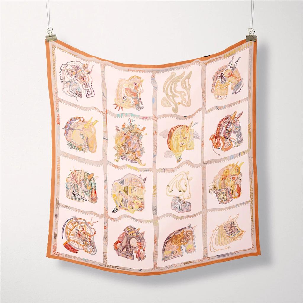 53cm Brand Design Horsehead Small Square Scarf Woman Fashion Twill Silk Scarf Luxury Bandana Headband Hijab Foulard Neckerchief