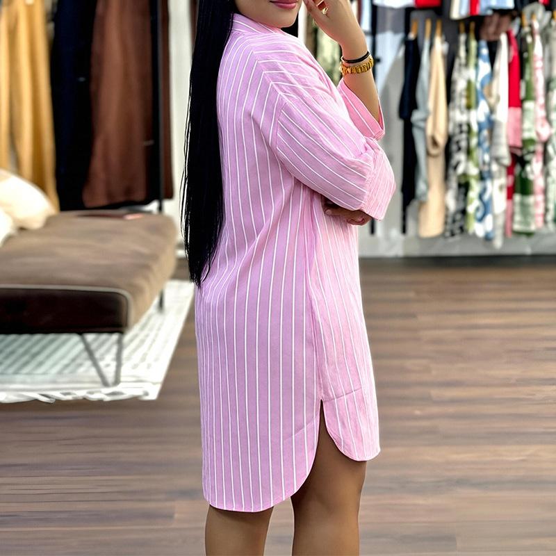 1011 European and American Women's Clothing, New Tops Women's Summer, Fashionable Loose Casual Striped Shirts, Clothes and Clothing