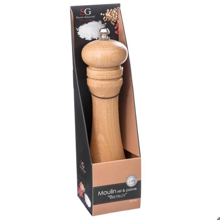 Moulin à poivre/sel - 5five - Manuel - Bois naturel - Acier inoxydable - 20,5 cm