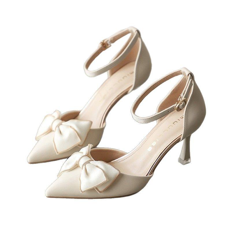 2025 summer creative versatile new bow buckle with stiletto casual hollow high heels single shoes women's shoes