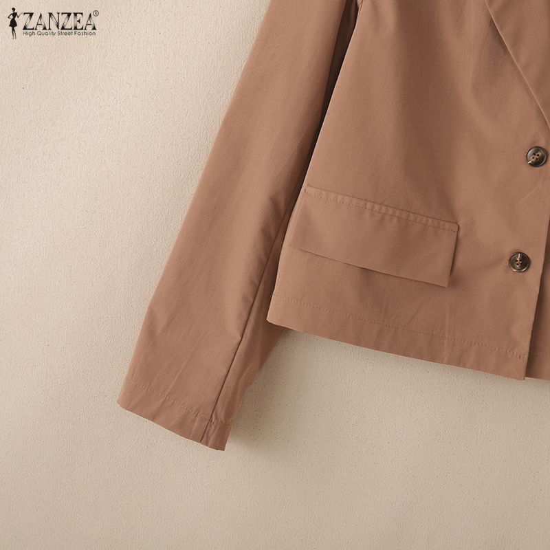 ZANZEA Lässige Damen-Cardigan-Bluse mit Umlegekragen und langen Ärmeln