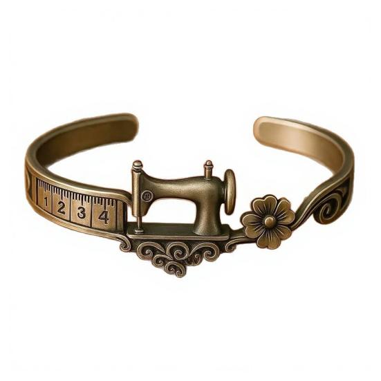 Sewing Machine Bracelet Vintage Jewelry Adjustable Open Cuff Bracelet Ring Timeless Tailoring Design Elegant Pendant for Seamstress Quilter Craft