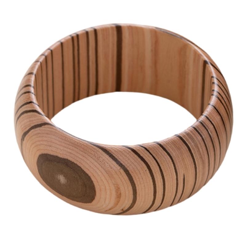 Vintage Ornate Carved Wooden Bangle Bracelet Artistic Wide Cuff For Women Elegant Natural Wood Jewelry Accessory