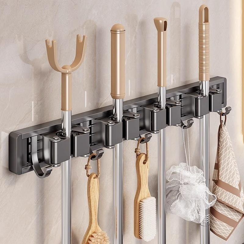 Household Products Bathroom No Drilling Powerful Mop Wall Mounted Clip Fixed Hook Broom Storage Rack