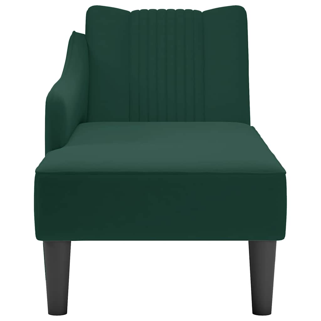 Chaise Longue with Right Armrest Dark Green Velvet