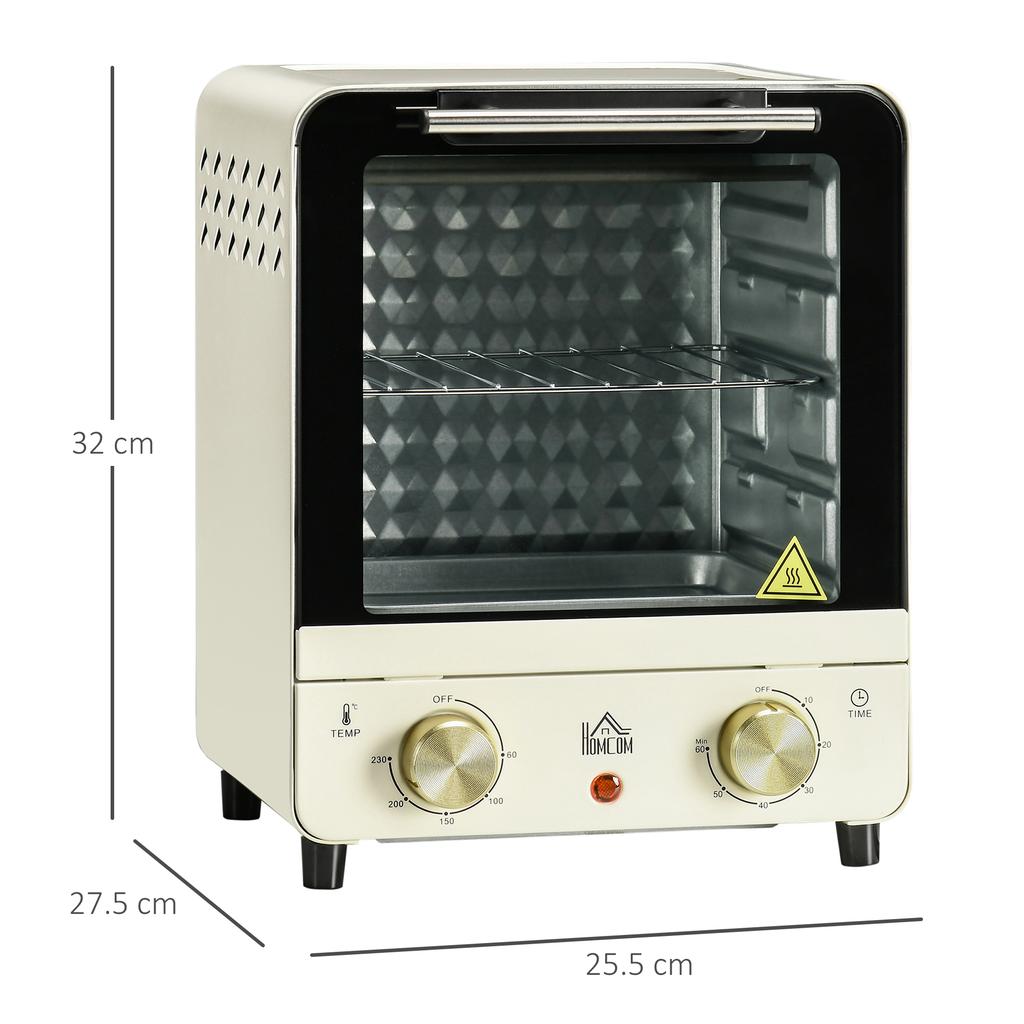 Mini Oven, 15 Litres Electric Oven and Grill with 60-230 degrees C Adjustable Temperature, 60 Minute Timer, Include Baking Tray
