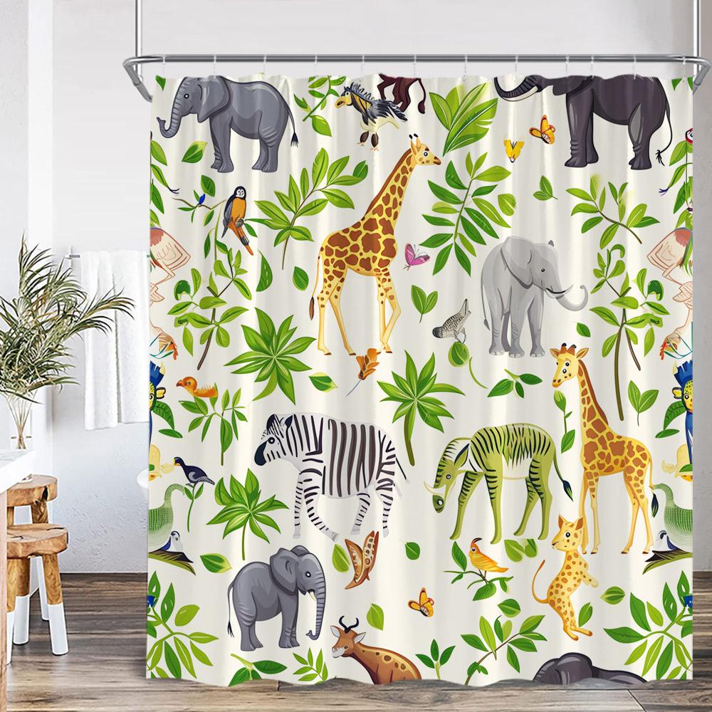 Cartoon Kids Bath Curtains Birds Rainbow Unicorns Cute Cats Fish Funny Animals Bathroom Decortaion Shower Curtain With Hooks