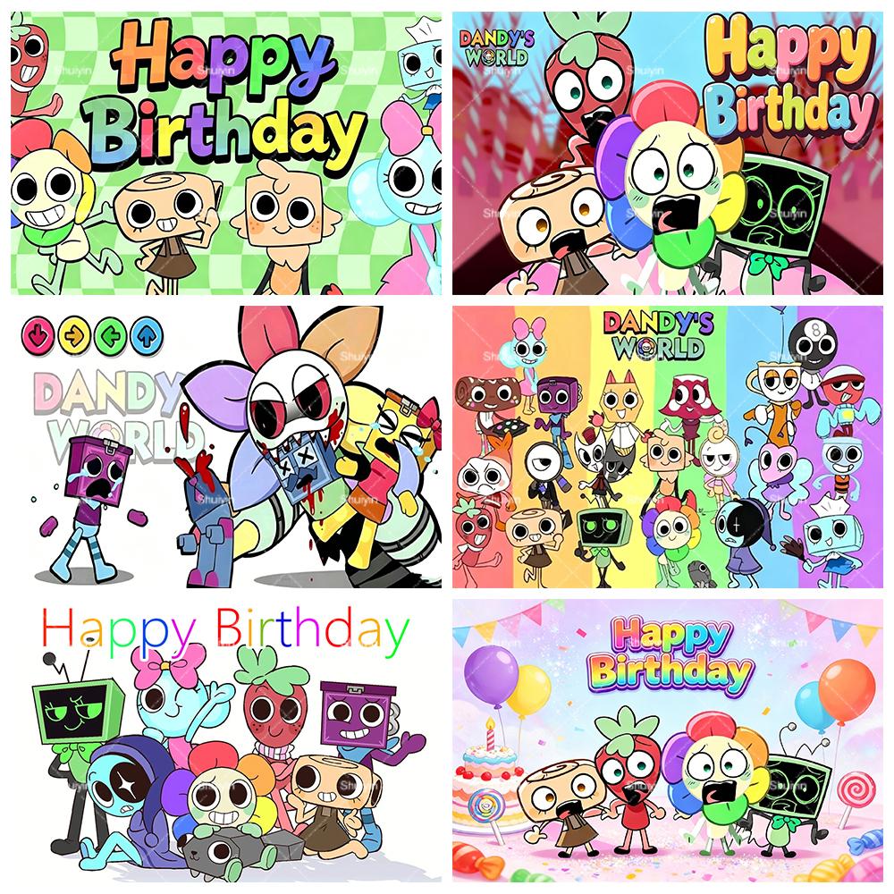 Cartoon DAndy World Backdrop Kids Birthday Decorations Party Supplies Baby Shower Banner Photo Shoot Props Boy Girls Favor Gifts