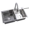 Drop in Kitchen Sink Kit 304 Stainless Steel Pull Out Faucet 3 Hole Double Bowl Sink with Drain