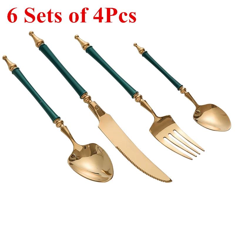 New High Quality 111 Stainless Steel Green Gold Cutlery Set Golden Flatware Set For 6 Tableware Dinnerware Dishwasher Safe