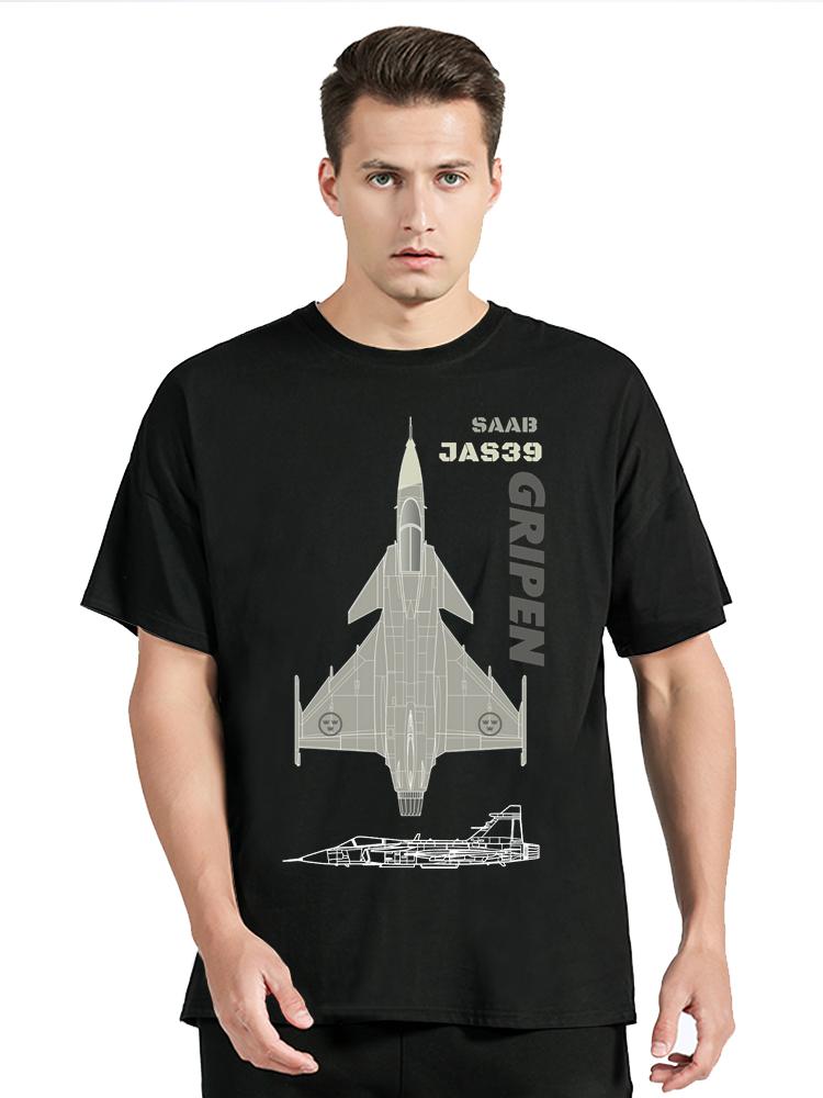 

Футболка з принтом винищувача Saab JAS 39 Gripen на тему штурмових літаків Бавовна Чоловічий одяг Круглий виріз Топи Футболка Модна Повсякденна Футболка Футболки XL
