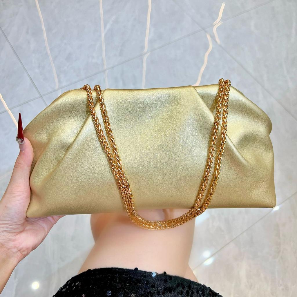Pu Leather Women's Chains Shoulder Bag Handheld Dumpling Bag Cloud Underarm Small Bag Foldable Wedding Evening Party Clutch Bags
