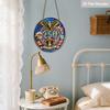2D Flat USA 250th Anniversary 1776-2026 Wooden Hanging Sign, Stained Glass Style Round Plaque with Bald Eagle, Statue of Liberty & Liberty Bell