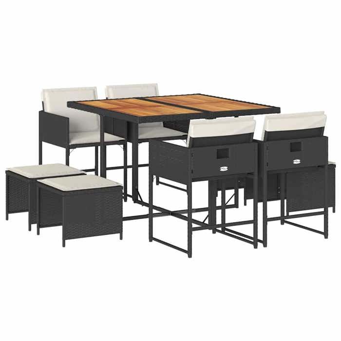 VidaXL 9-Piece Garden Dining Set with Cushions, Table and Folding Back Chairs, Outdoor Patio Furniture 3211323