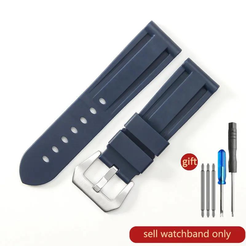 For Panerai Pure Color Natural Silicone Accessories Pam441 Diesel Suunto Solid Stainless Steel Black Buckle 24mm Watch Strap