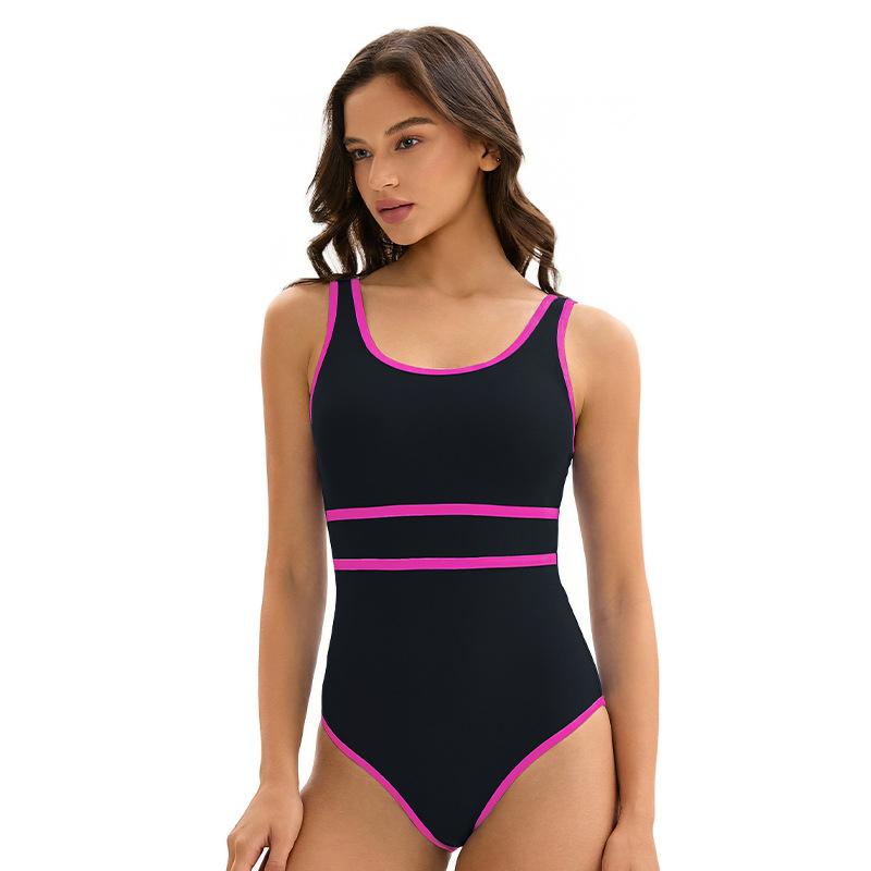 New color-blocked sports triangle one-piece swimsuit for women, European and American sexy sleeveless fashion beach swimsuit