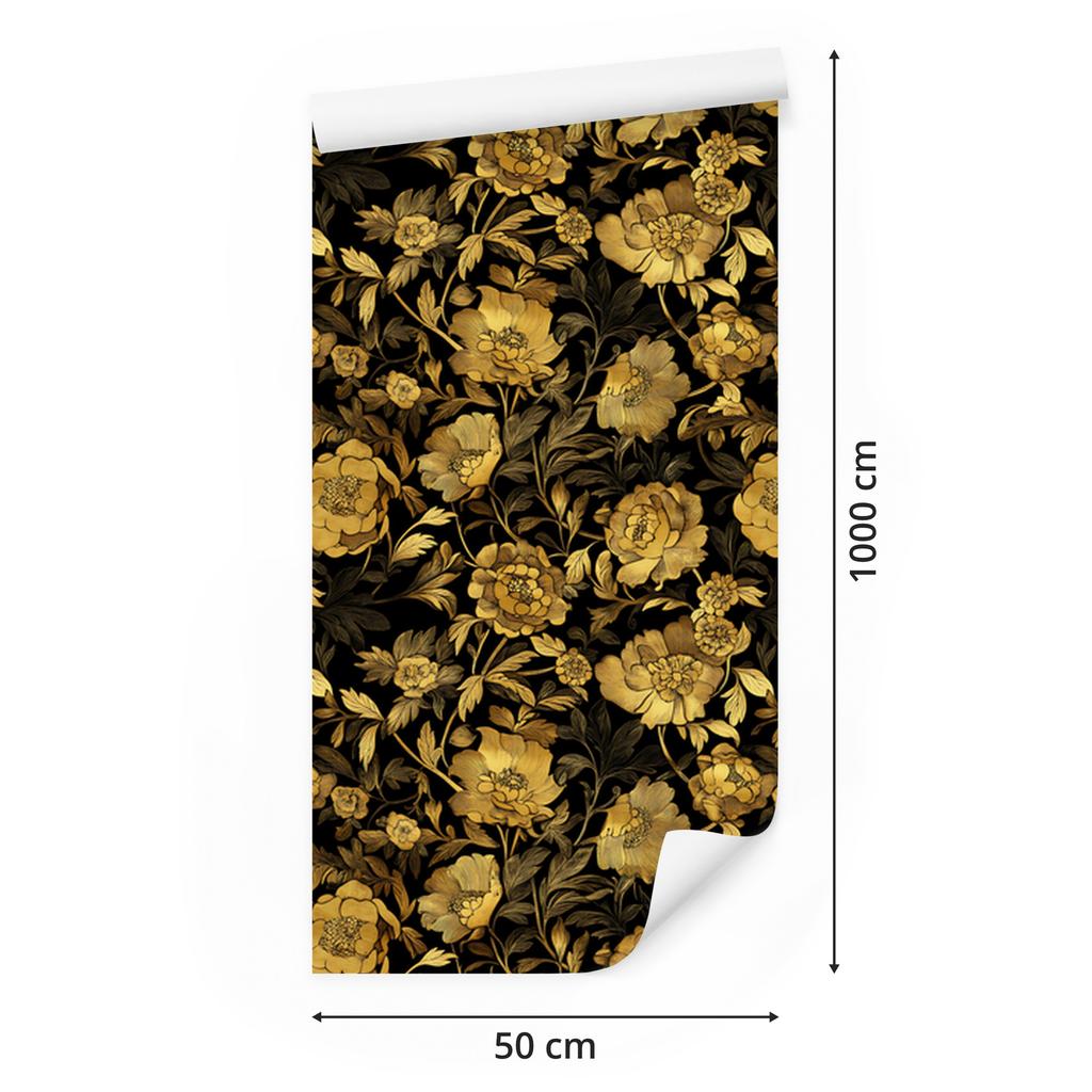 Golden Hibiscus Wallpaper Ochre and Gold, Subtle Detail 50x1000