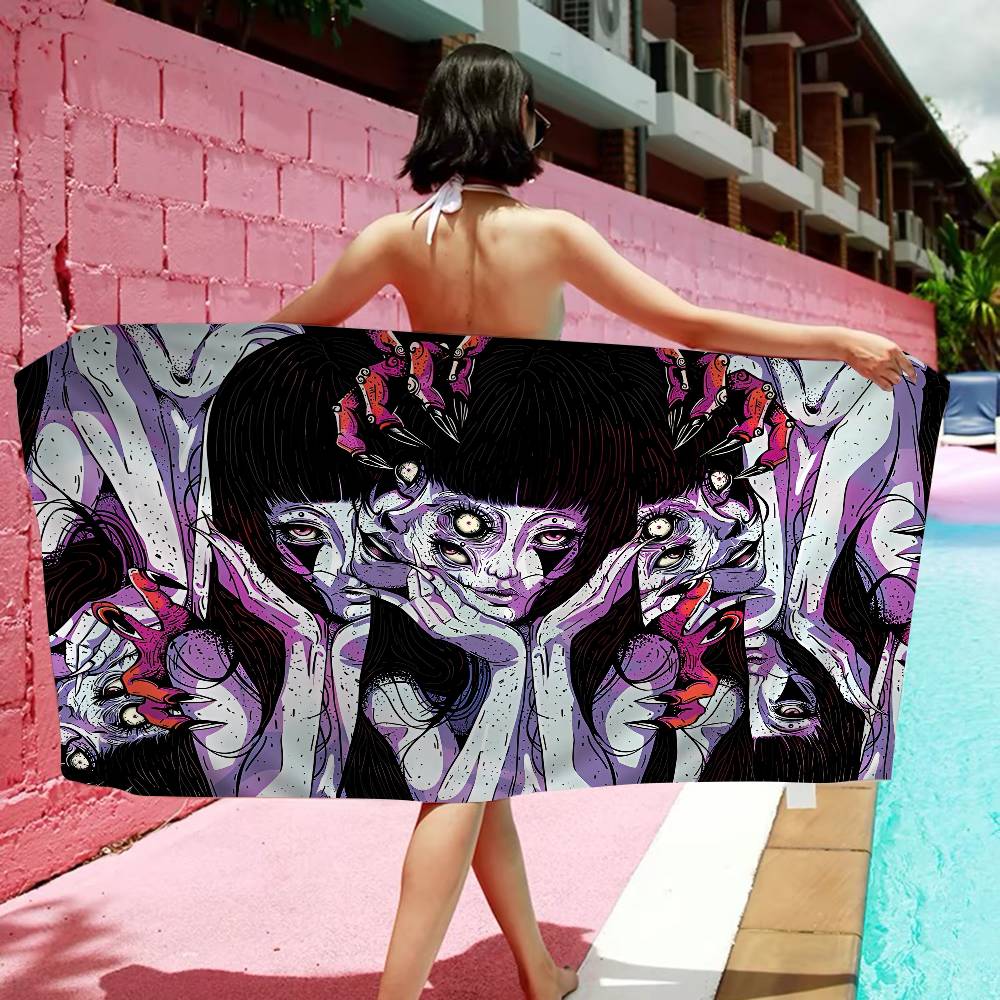 Japanese Junji Ito Tomie Microfiber Blanket Quick Drying Beach Towels Oversized Printing Super Absorbent Pool Towel Blanket
