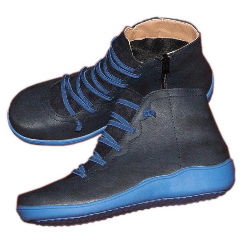 

Большого размера ветровые шнурованные повседневные одинарные туфли осень и зима новые женские короткие ботинки 43 темно-синий