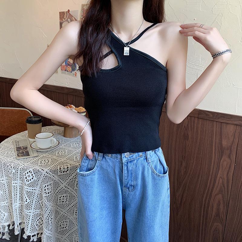 

Летняя новая мода для девушек сексуальный полые плечи крест-накрест шея тонкий жилет осторожный машинный нерегулярный слинг One size