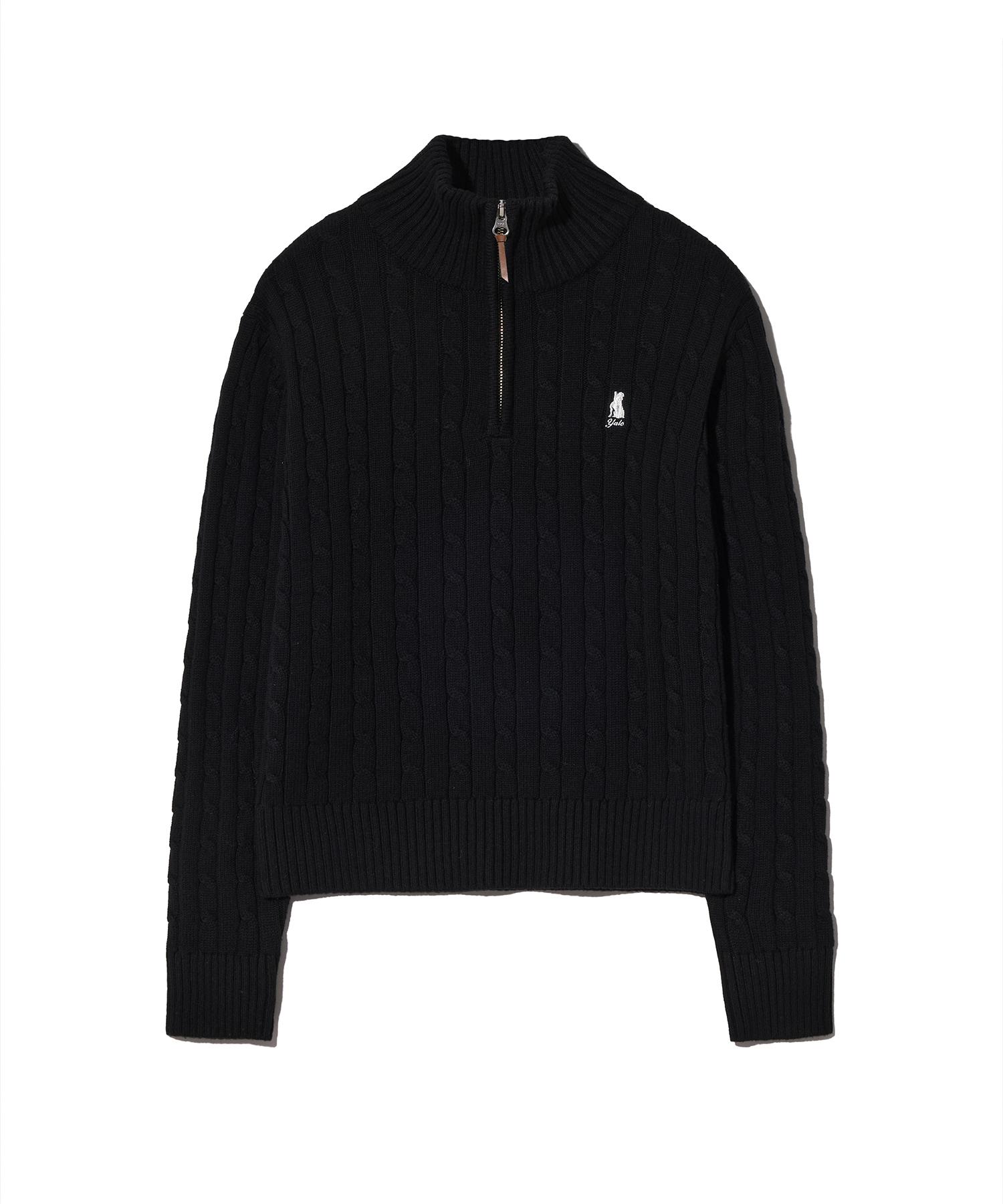 Yale Women S Cable Half Zip Knit_Black Black/S