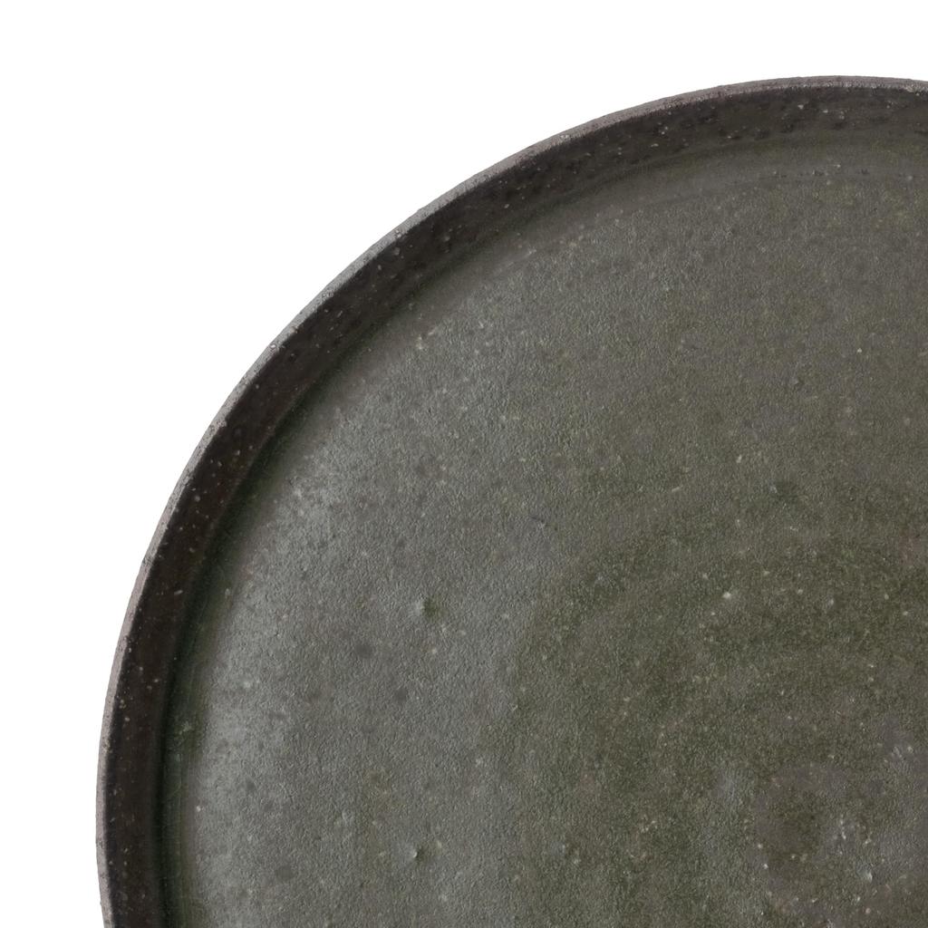 Marui Pottery Shigaraki Ware Hechimon Diameter Carbonized Glass Green Plate, approx. 21cm, MR-3-4100
