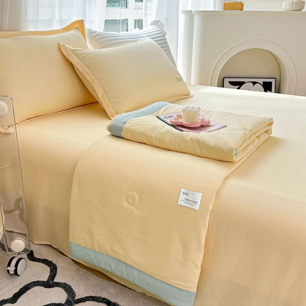 Sommer-Bettdeckenset, Heimtextilien, Sojafaser, dünne Steppdecke, Bettlaken, Kissenbezug, 4-teiliges Bettwäscheset, Queen-Size-Sommerdecke, waschbar