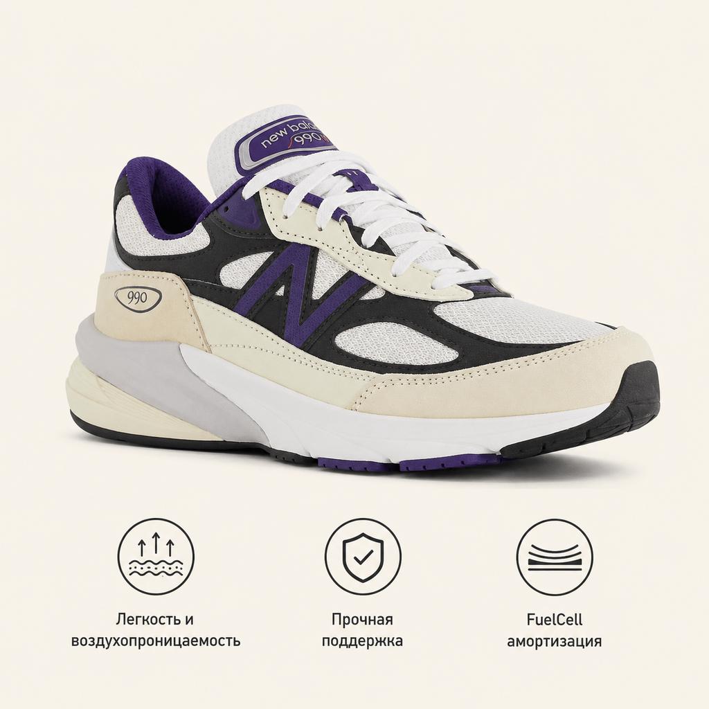 Teddy Santis x New Balance 990v6 Made in USA Biały Czarny Śliwkowy Męskie Sneakersy Phantom U990WB6
