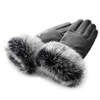Winter Fashion Famous Celebrities Women Real Sheepskin Gloves Rabbit Fur Gloves Genuine Leather Mittens