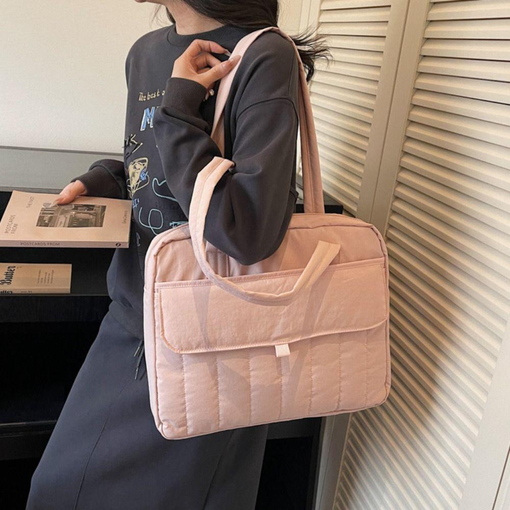 Simple Solid Laptop Shoulder Bag Handbag Shockproof Computer Storage Bag File Package Large Capacity Nyl Tote Bag Travel