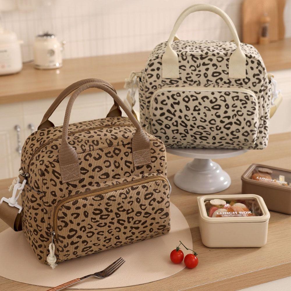 Large Capacity Picnic Bag Strawberry Pattern Food Thermal Handbag Corduroy Lunch Bag Women's Use