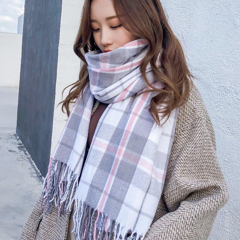 New Korean-Style Plaid Scarf: Warm, Thickened Autumn/Winter Shawl for Women & Students - Cute Internet Celebrity-Inspired Neck Warmer